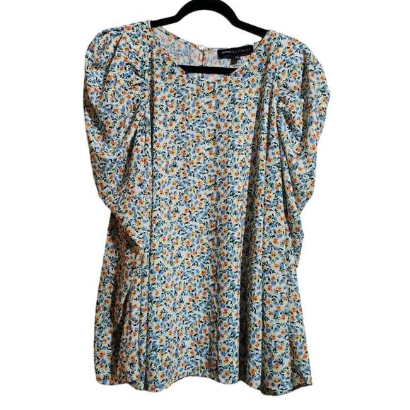 Jason Wu Eloquii Womens Size 22 Blouse White Ditzy Floral Flowy Top Puff Sleeve - Picture 1 of 12